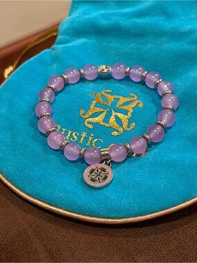 Rustic Cuff Lavender Beaded Charm Stretch Bracelet